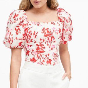Banana Republic Floral Linen Puff Sleeve Crop Top